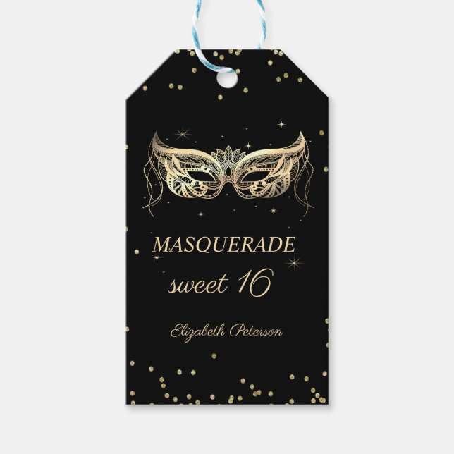 Masquerade Gold Diamonds Sweet 16 Geschenkanhänger (Vorderseite)