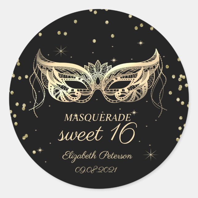 Masquerade Gold Diamonds Sweet 16 Runder Aufkleber (Vorderseite)