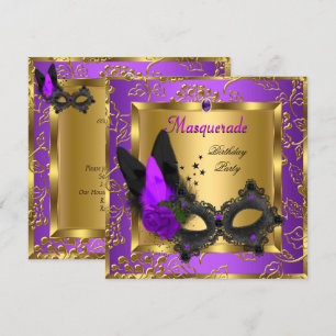 Masquerade Gold Lila Black Birthday Party Einladung
