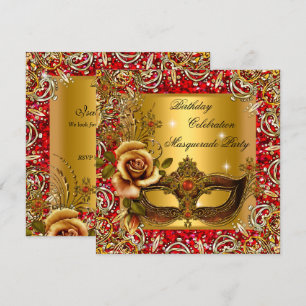 Masquerade Gold Mask Glitzer Roter Geburtstag Part Einladung