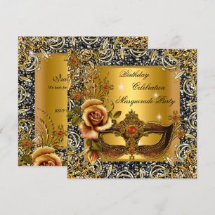 Masquerade Gold Mask Glitzern Black Birthday Party Einladung