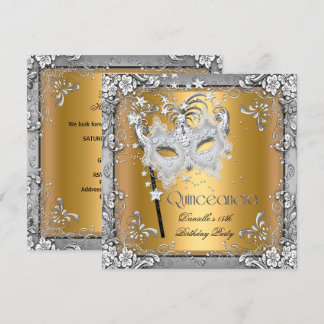 Masquerade Gold Silver Quinceanera 15. Party Einladung