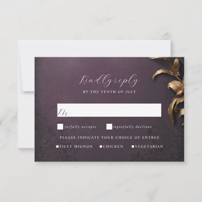 Masquerade Gold und lila uAwg RSVP Karte (Vorderseite)