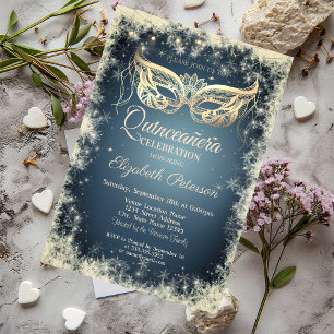 Masquerade, Goldmaske Schneeflocken Quinceañera Einladung