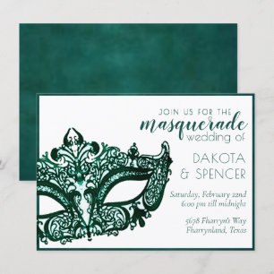 Masquerade Green   Dark Emerald Mardi Gras Wedding Einladung