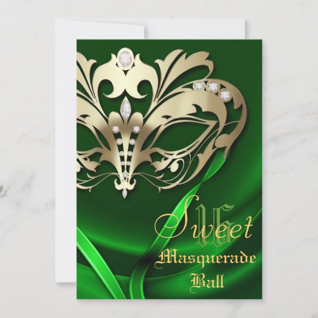 Masquerade Green Jeweled 16 Invitation (Devant)
