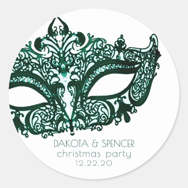 Masquerade Green Mask | Lebhafter Smaragd Custom Runder Aufkleber (Vorderseite)