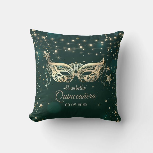 Masquerade, Grüne Sterne Quinceañera Kissen (Vorderseite)