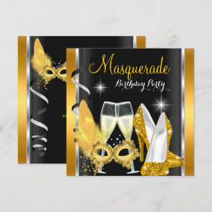 Masquerade Hi Heelses Gold Black Champagne Party 2 Einladung