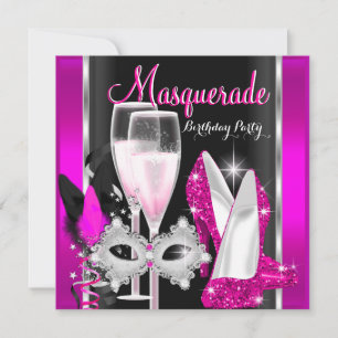 Masquerade Hi Heelses Pink Black Champagne Party 3 Einladung