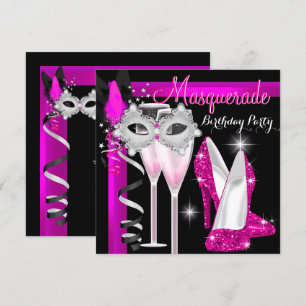 Masquerade Hi Heelses Pink Black Champagne Party 3 Einladung