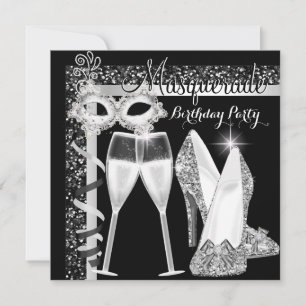 Masquerade Hi Heelses Silver Black Champagne Party Einladung
