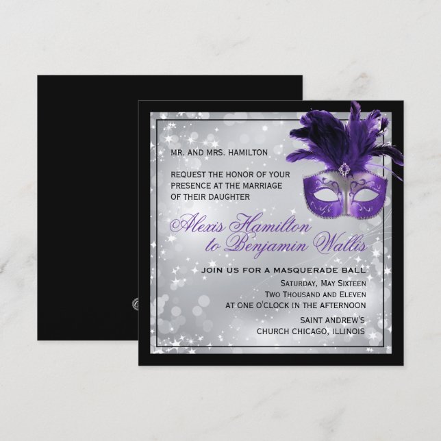 Masquerade Hochzeit Einladung (Vorne/Hinten)