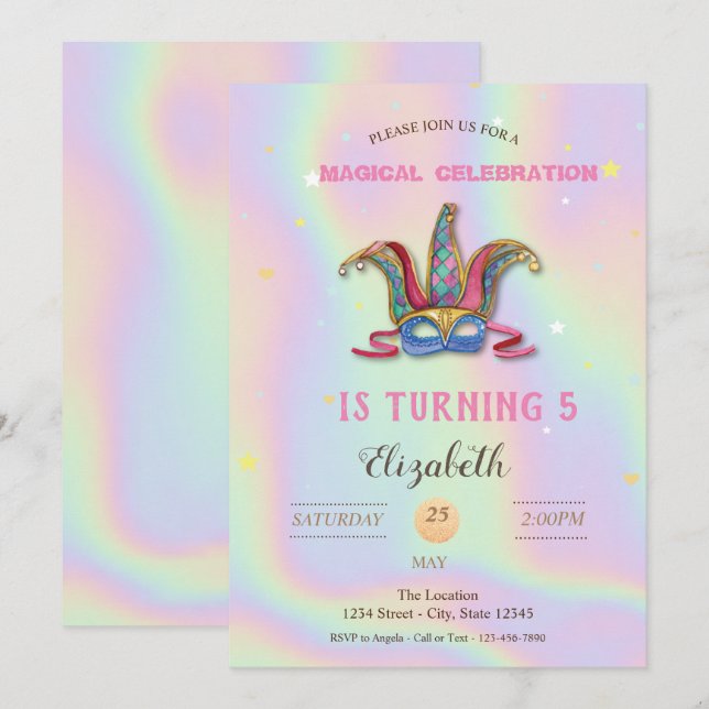Masquerade Holographic Birthday Einladung (Vorne/Hinten)