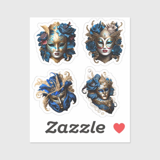 Masquerade Karneval Masken Masken blaues Gold Vene Aufkleber (Blatt)