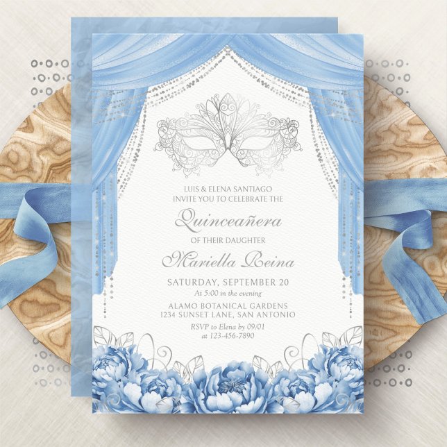 Masquerade Light Blue Quinceanera Einladung (Von Creator hochgeladen)