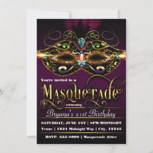 MASQUERADE Lila Bunte Maskenparty-Einladungen Einladung