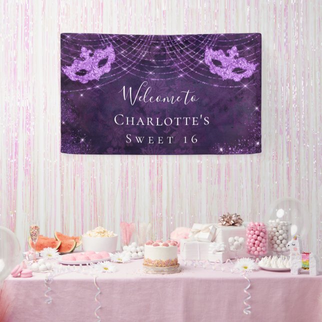 Masquerade lila Glitzer Staub Sweet 16 Geburtstag Banner (Party)