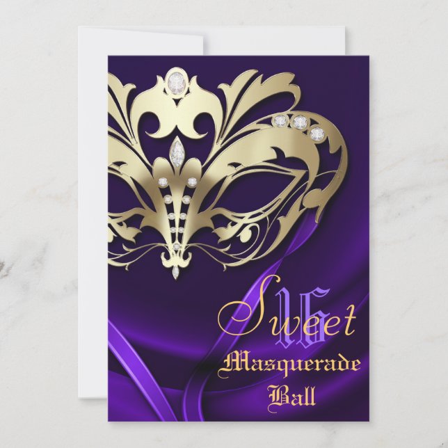 Masquerade Lila Jeweled Sweet 16 Einladung (Vorderseite)