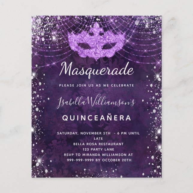 Masquerade lila Quinceanera Einladung Flyer (Vorne)