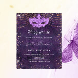 Masquerade lila Rose Gold Party Einladung<br><div class="desc">Für eine elegante Masquerade,  50. (oder jedes Alter) Geburtstagsfeier. Ein lila Hintergrundmuster. Mit goldenen Rose-Glitzern und Maskerade dekoriert. Personalisieren und fügen Sie einen Namen und Party-Details. Der Name wird mit einem handgeschriebenen Stilskript geschrieben</div>