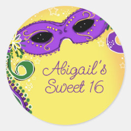 Masquerade Lila und gelb Maske Sweet 16 Runder Aufkleber