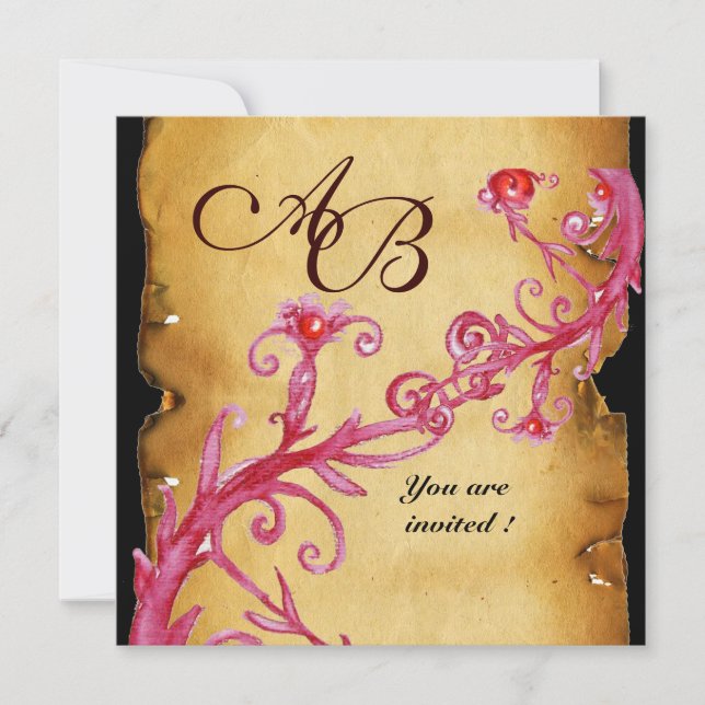MASQUERADE MAGIC BERRIES  MONOGRAM rot Einladung (Vorderseite)