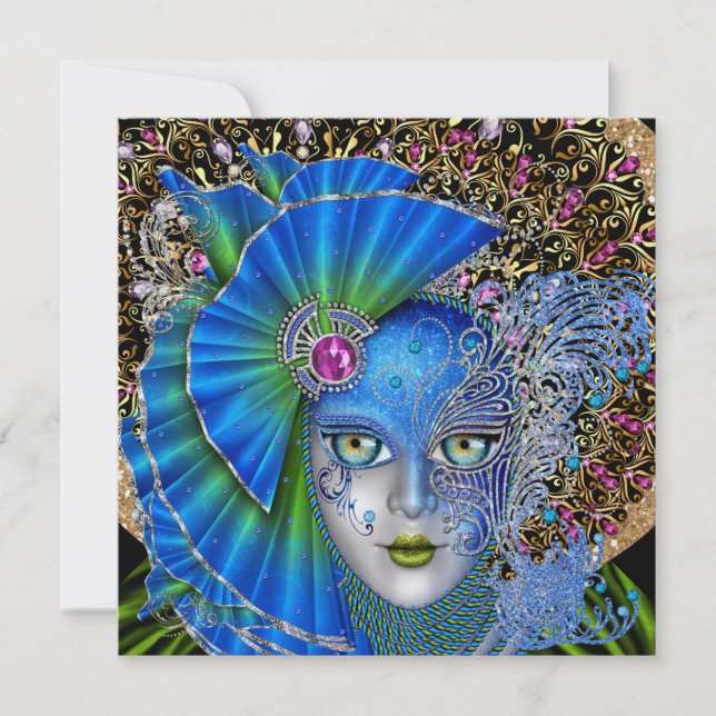 Masquerade Mardi Gras Einladung (Vorderseite)