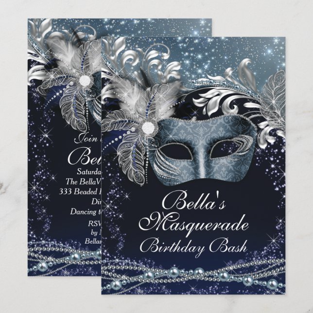 Masquerade Mardi Gras Invitations de fête d'annive (Devant / Derrière)