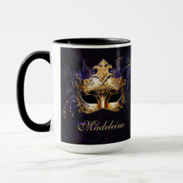 Masquerade Mask Gold Purple Black Moody Name Gift Tasse