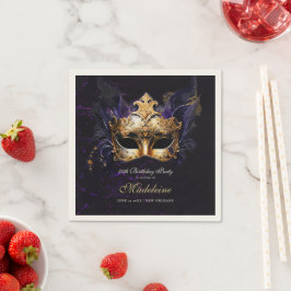 Masquerade Mask Gold Purple Dramatic 50th Birthday Serviette