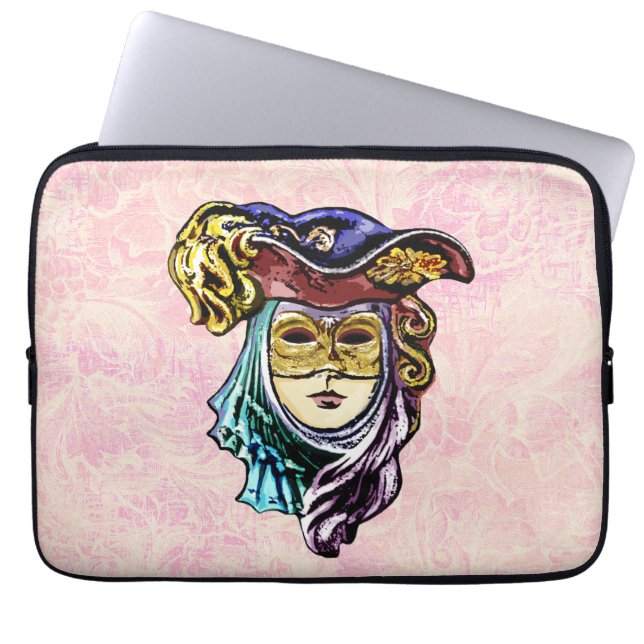 Masquerade Mask on Dusty Pink Brocade Muster Laptopschutzhülle (Vorderseite)