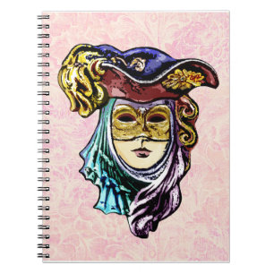 Masquerade Mask on Dusty Pink Brocade Muster Notizblock
