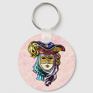 Masquerade Mask on Dusty Pink Brocade Muster Schlüsselanhänger