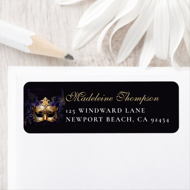 Masquerade Mask Purple Dramatic Return Address (Insitu)