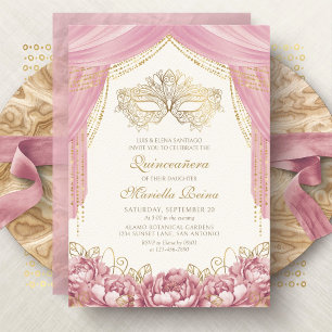 Masquerade Maske Blush Pink Quinceanera Einladung