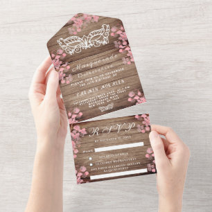 Masquerade Maske Cherry Blossom Wood Quinceanera All In One Einladung