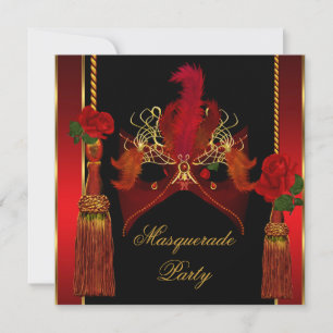 Masquerade Maske Elegante Schwarze Rote Rose Gold Einladung
