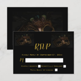Masquerade Maske Elegantes Schwarzes & Gold RSVP Karte