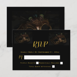 Masquerade Maske Elegantes Schwarzes & Gold RSVP Karte