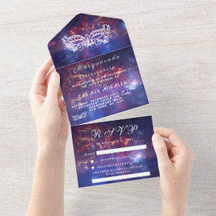 Masquerade Maske Galaxy Blue Stars Quinceanera All In One Einladung