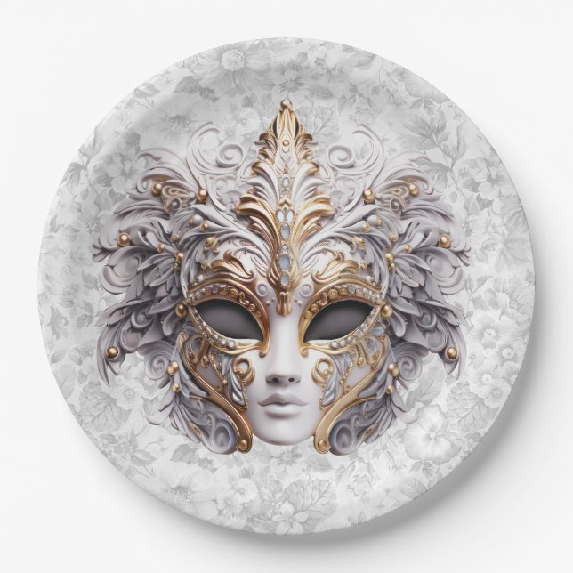 Masquerade Maske gefärbt in Grays Pappteller (Vorderseite)