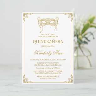 Masquerade-Maske Gold Quinceanera Einladung