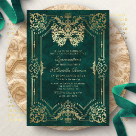 Masquerade Maske Green Elegante Quinceanera Einladung
