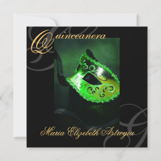 Masquerade Maske Green Quinceanera Party Einladung
