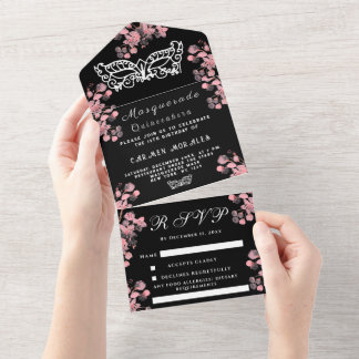 Masquerade Maske Kirry Blossom Pink Quinceanera All In One Einladung