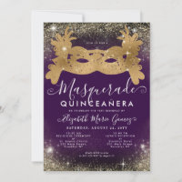 Masquerade Maske Lila Gold Glitzer Quinceanera