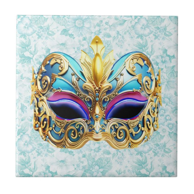 Masquerade Maske mit den goldenen Verzierungen Fliese (Vorderseite)