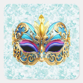 Masquerade Maske mit den goldenen Verzierungen Quadratischer Aufkleber