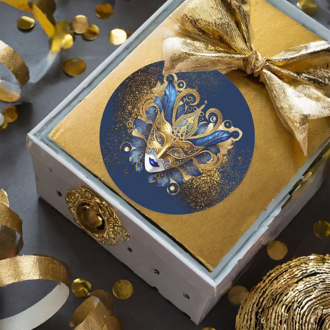 Masquerade Maske Motif Blue Gold ID1031 Runder Aufkleber (Von Creator hochgeladen)